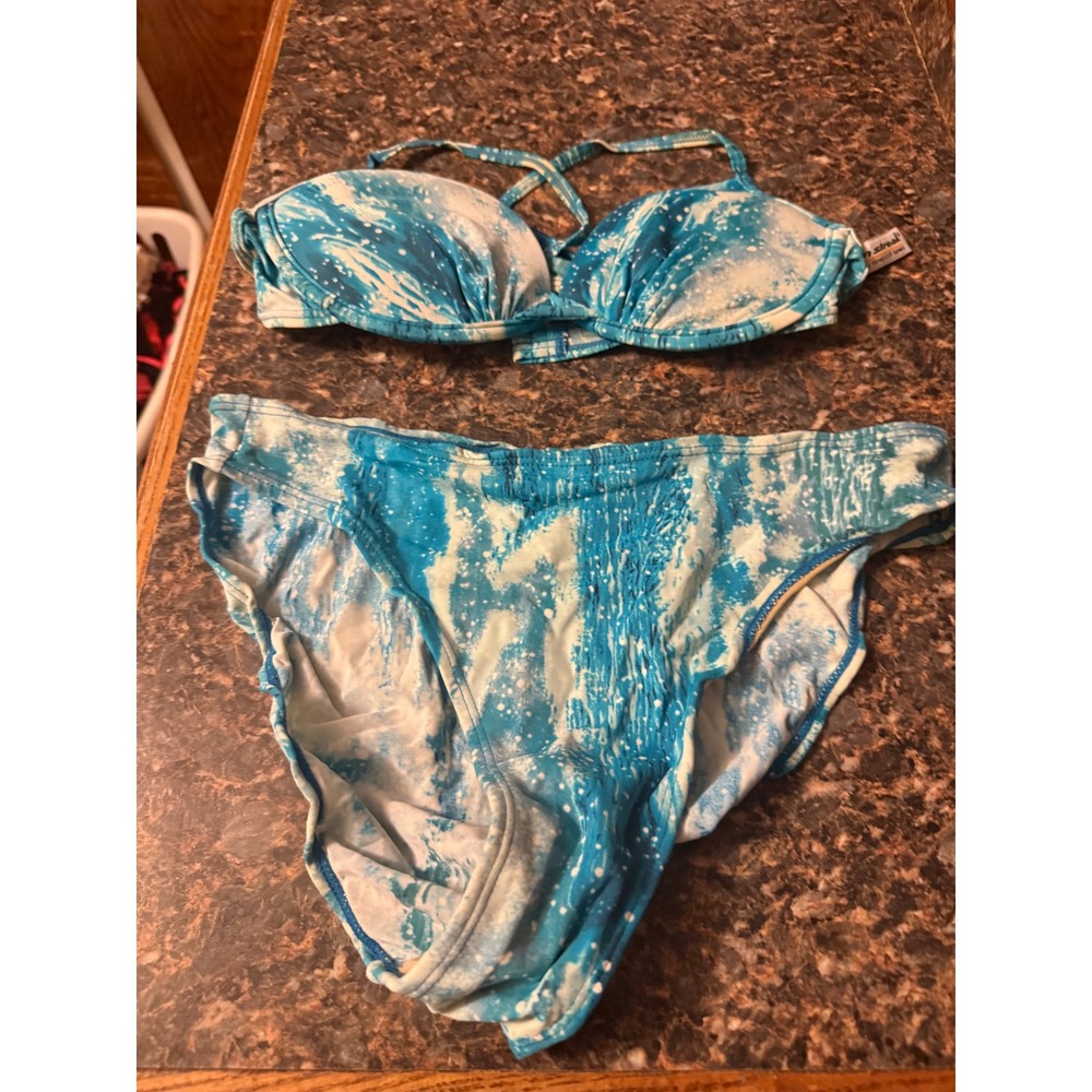 Sun Streak Newport News Vintage Blue White Splash Print Bikini Set Size 12 C2088